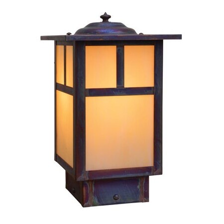 Arroyo Craftsman 6" Mission Square Post Cap Without Overlay (Empty), Black, Tan Glass MPC-6ETN-BK